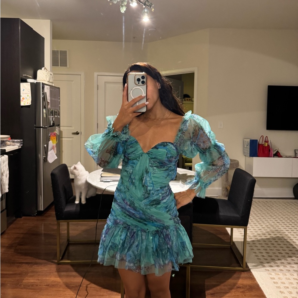 Elegant Blue Floral Dress